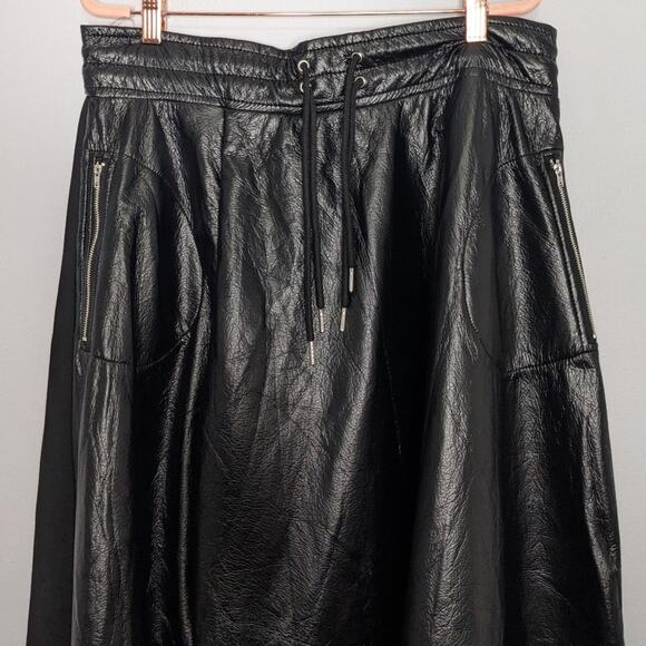 Nuuts Black Faux Leather Neoprene Maxi Skirt Zip Pockets Y2K Goth Club Kid 2XL - Picture 5 of 9